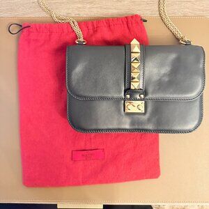 Valentino Garavani Vitello Medium Glam Lock Rockstud Flap Black w.bag